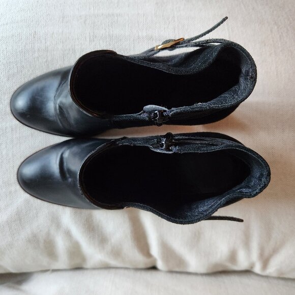 Sz10 🇫🇷 Sezane-inspired Black Leather & Suede Heeled Ankle Boots - Picture 9 of 10
